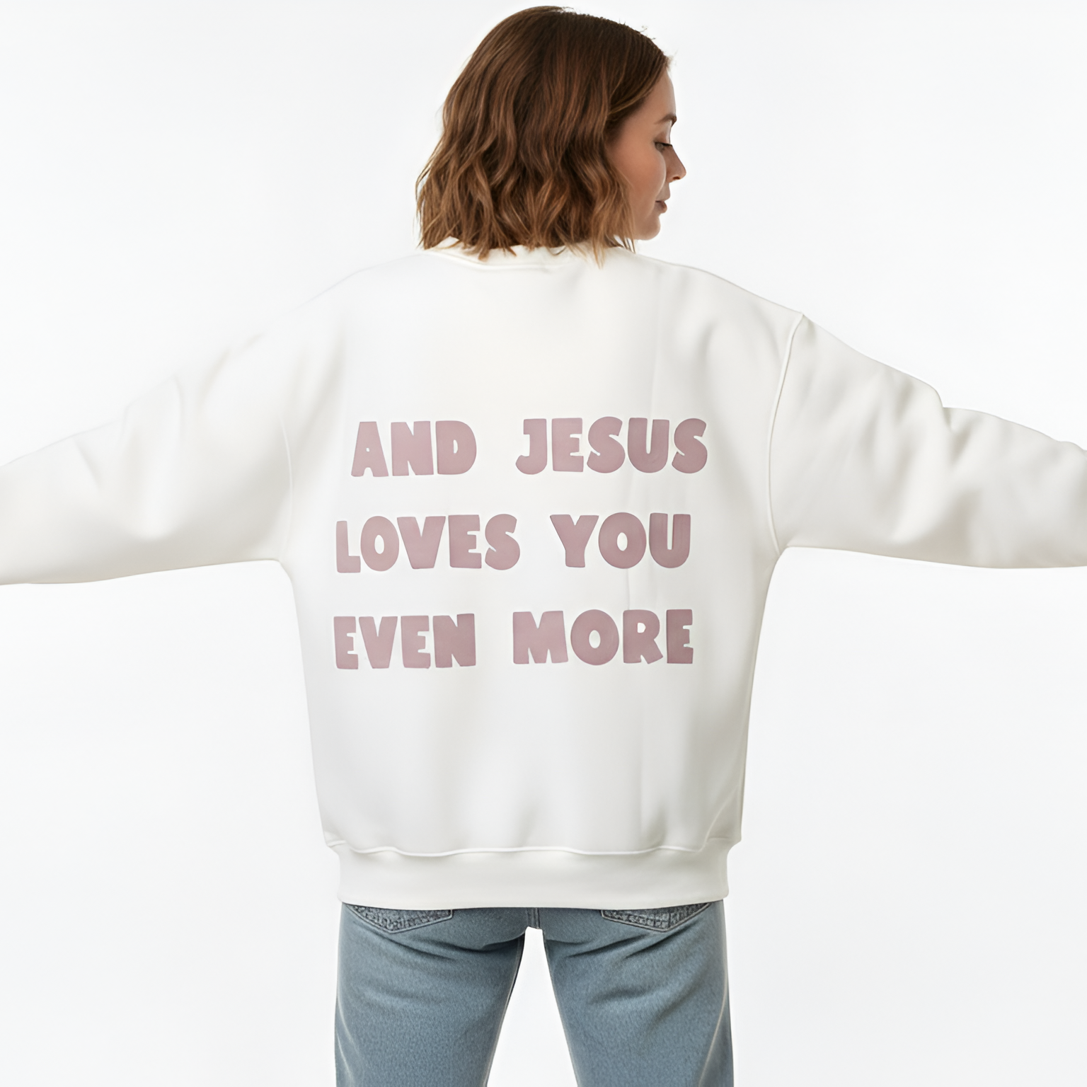 I Love You This Much Hoodie and Jesus Loves You More – Christian, Unisex Fit, Cozy Fleece Oversized Fit White Sweatshirt | Free Shipping